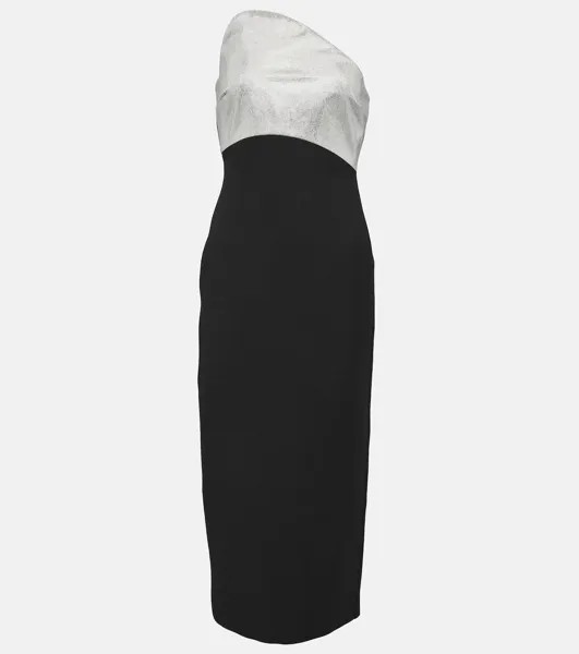 Украшенное платье миди из шерсти и шелка ROLAND MOURET, черный