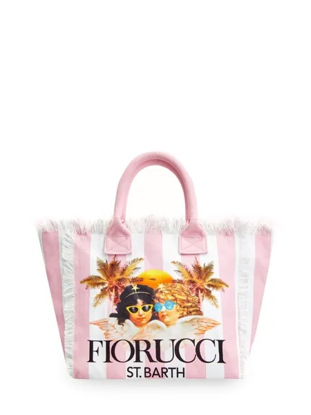 Пляжная сумка из хлопка с принтом Fiorucci и бахромой