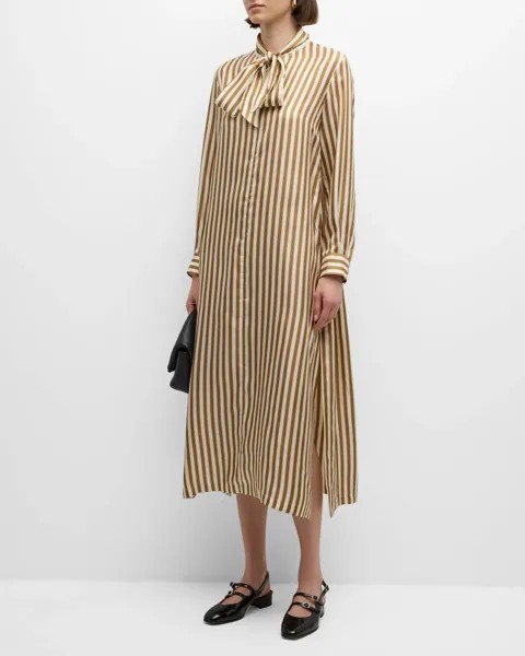 Платье-рубашка миди в полоску с длинными рукавами Faesite Max Mara, цвет Honey