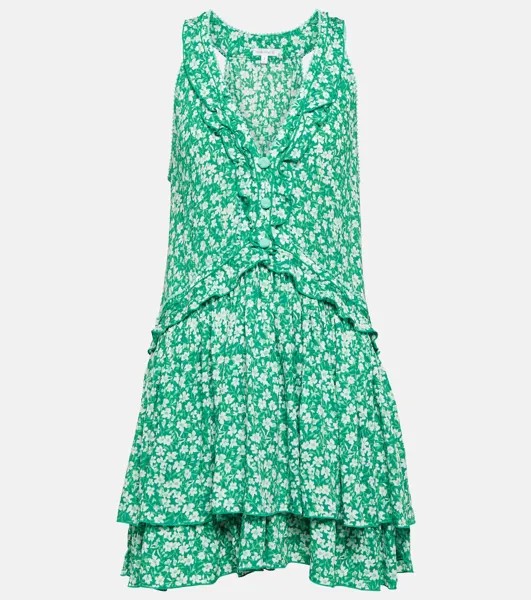 Мини-платье Mae с оборками и цветочным принтом POUPETTE ST BARTH, зеленый