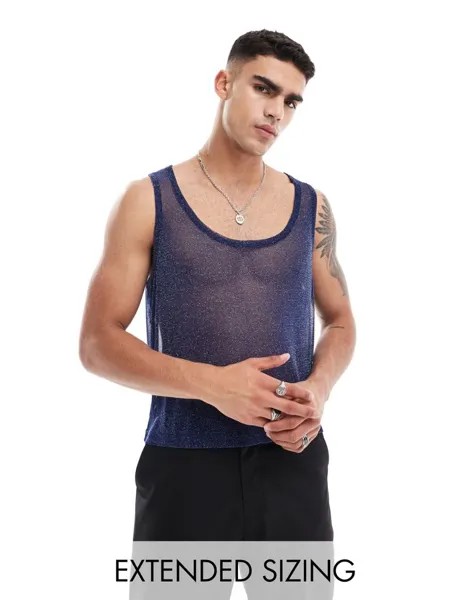 Темно-синяя блестящая майка из сетки с круглым вырезом ASOS DESIGN