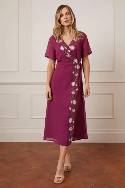 Платье миди премиум-класса с запахом и украшением Wallis, фиолетовый