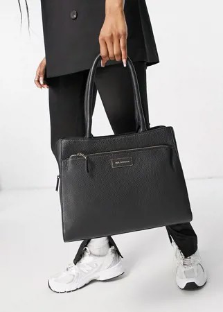 Черная кожаная сумка-тоут с молнией спереди Paul Costelloe-Черный цвет