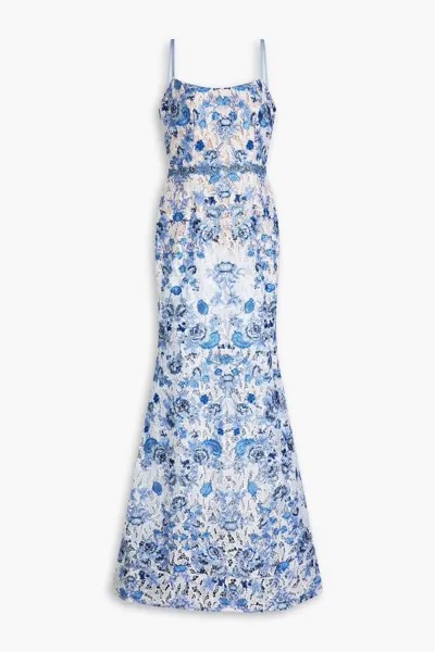 Платье с вышивкой макраме Marchesa Notte, светло-синий