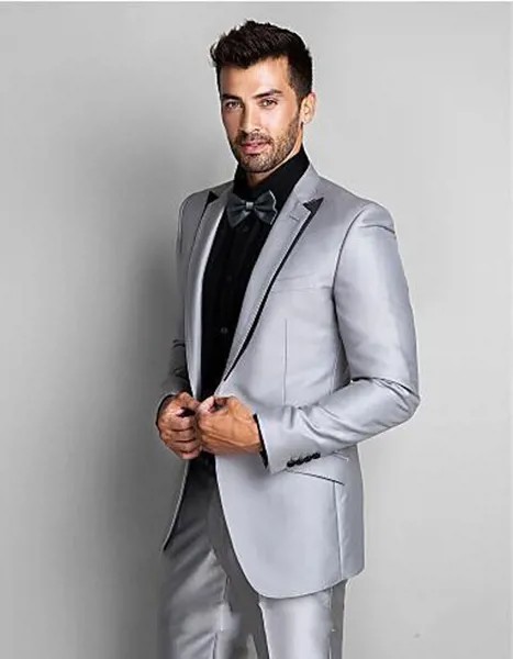Новейший дизайн пальто и брюки, серебристый мужской костюм, итальянский приталенный Блейзер, смокинг из 2 предметов, индивидуальные нежные ...