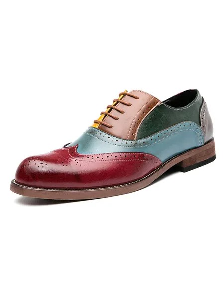 Milanoo Men Shoes Fashion Round Toe Strap Adjustable PU Leather Oxfords Brogues Shoes Wingtips Shoes