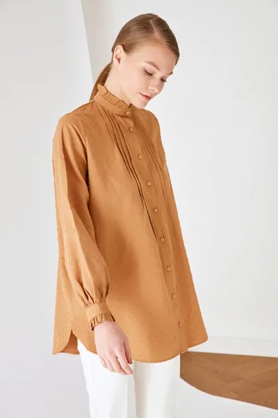 Рубашка женская Trendyol TCTSS21TN0132 коричневая 36