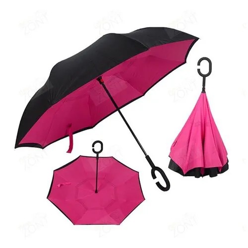 Зонт-трость механика, купол 104 см., 11 спиц, обратное сложение, система «антиветер», чехол в комплекте, розовый
