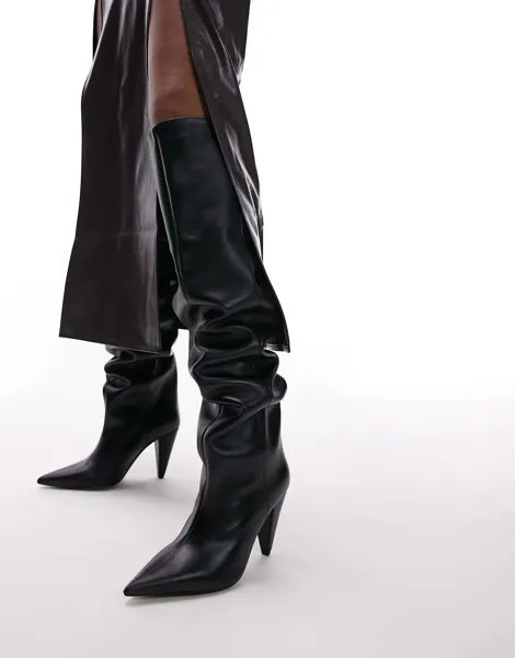 Черные кожаные ботинки премиум-класса Tabitha на коническом каблуке Topshop