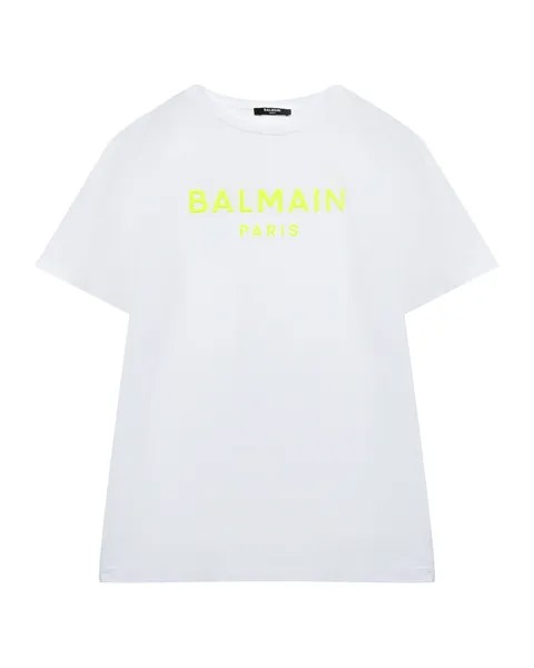 Футболка с неоновым лого, белая Balmain