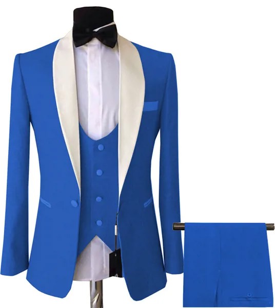 Летний Небесно-Голубой свадебный смокинг для жениха мужской 3 предмета официальный Блейзер брюки жилет Мужская шаль воротник куртка