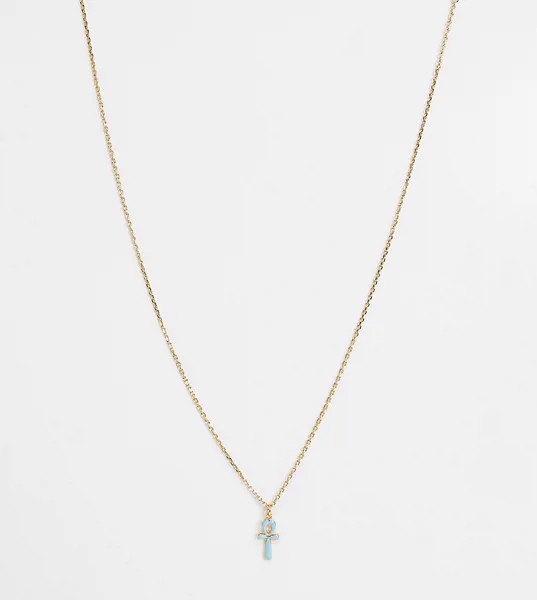 Позолоченное ожерелье с подвеской в виде египетского креста с голубой эмалью Serge DeNimes-Золотистый
