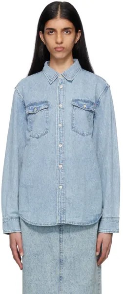 Синяя джинсовая рубашка с эффектом потертости WARDROBE.NYC