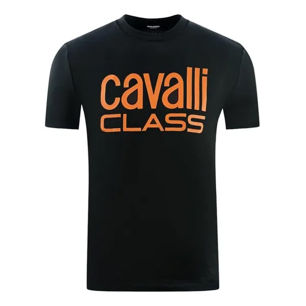 Яркая оранжевая футболка с логотипом Cavalli Class, черный