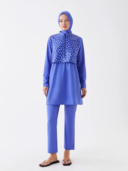 Женский купальник в хиджабе с высоким воротником и рисунком с длинными рукавами LCW DREAM, синий принт