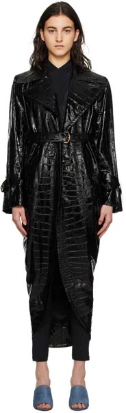 Черный тренч из искусственной кожи под крокодила ALAÏA