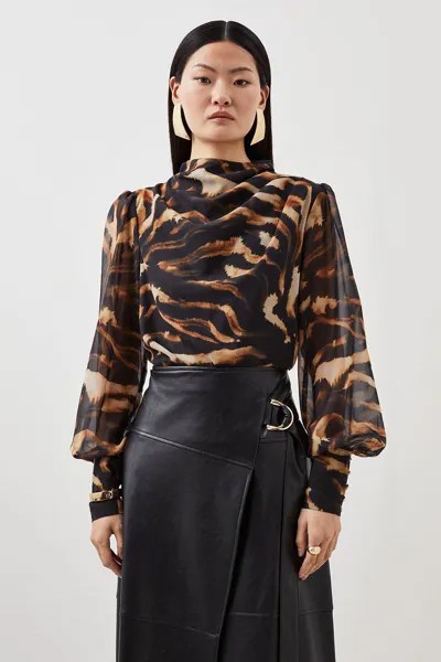 Плиссированная блузка из жоржетта с принтом Wild Tiger Karen Millen, мультиколор