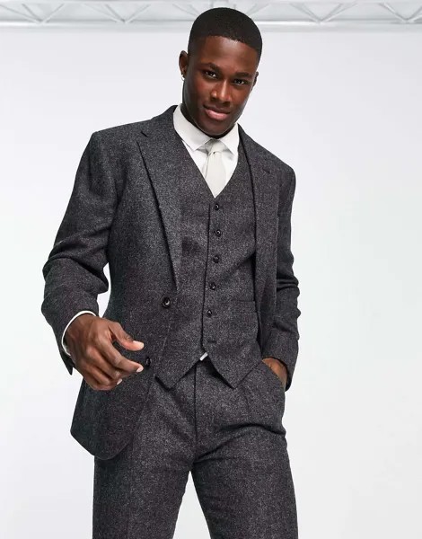 Узкий темно-серый твидовый пиджак Noak British Tweed