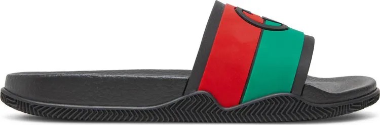 Сандалии Gucci Slide Interlocking G - Black Red Green, зеленый