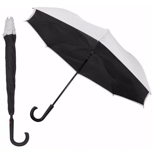Двусторонний зонт Remax RT-U1 Silver/автоматический легкий зонт/зонт полуавтомат Антиветер прочный/подарок женщине / зонтик / подарок мужчине/женский зонт/мужской зонт/ обратный зонт/реверсивный зонт/двухслойный зонт