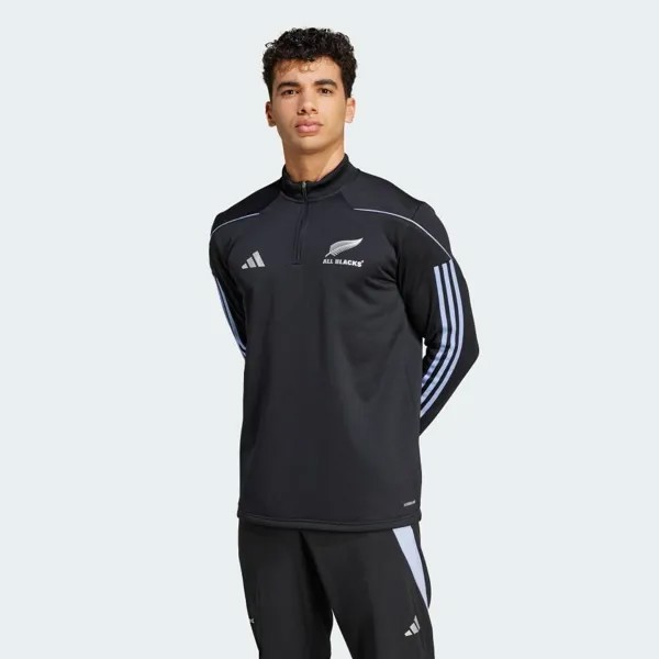 Куртка Adidas All Blacks AEROREADY Warming Long Sleeve Fleece Top, цвет All Black/Blue Spark