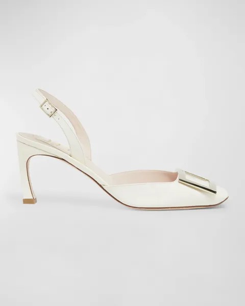 Кожаные туфли с пряжкой на пятке Roger Vivier, цвет White