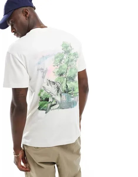 Белая футболка Abercrombie & Fitch с принтом на спине и нагрудным карманом с логотипом Yellowstone River
