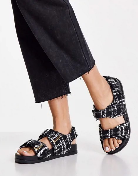 Черно-белые сандалии из твида в спортивном стиле ASOS DESIGN Factually-Разноцветный