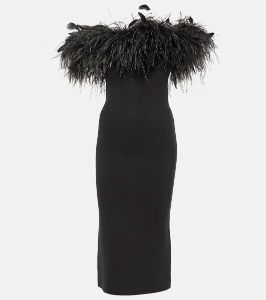 Платье миди eolo с отделкой перьями Max Mara, черный