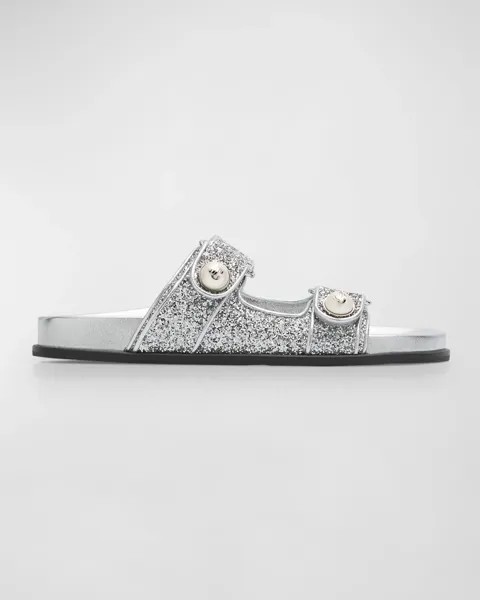 Сандалии из фаянса с блестками и двойной ручкой Jimmy Choo, цвет Silver