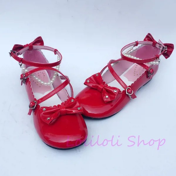 Ботинки принцессы в стиле сладкой Лолиты, йо-йо, большой размер, красные Яркие Кожаные высокие ботинки на шнуровке, японский дизайн на заказ,...