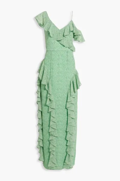 Платье макси из крепа с оборками и цветочным принтом Mikael Aghal, цвет Leaf green