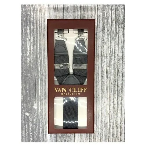 Подтяжки Van Cliff, натуральная кожа, металл, подарочная упаковка, длина 110 см., серый