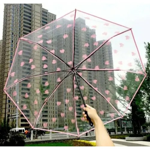 Зонт механика, 3 сложения, купол 100 см, 8 спиц, прозрачный, для женщин, розовый, бесцветный