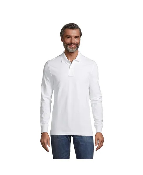 Мужская футболка-поло в сетку с длинными рукавами и комфортной поло для высоких мужчин Lands' End