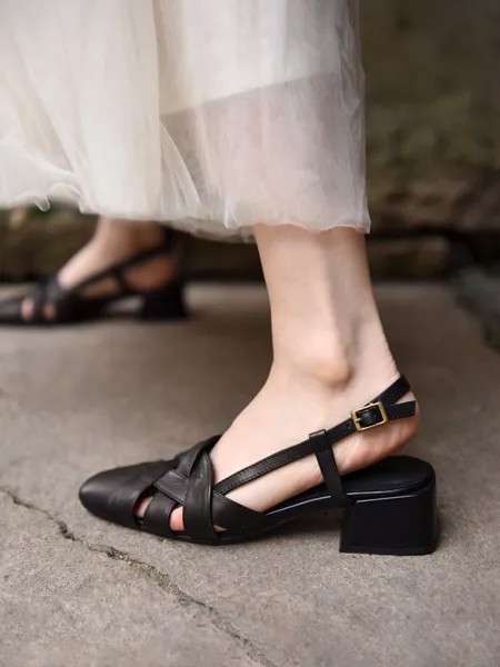 Женские босоножки на толстом каблуке Artmu, плетеные сандалии из натуральной кожи с вырезами, пряжкой и закрытым носком, для отдыха, 2022