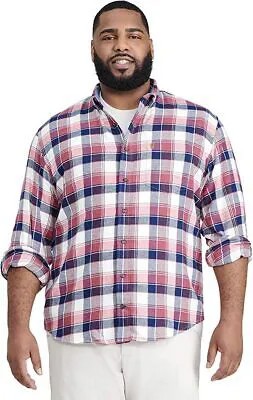IZOD Мужская фланелевая рубашка стрейч с длинными рукавами для больших и высоких людей Big Advantage Performance