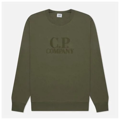 Мужская толстовка C.P. Company Diagonal Raised Fleece Oversized Logo Crew Neck зелёный , Размер S
