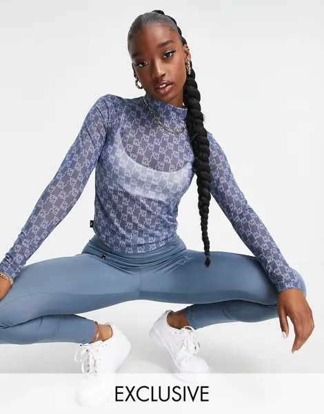 Синий приталенный лонгслив со сплошным принтом Puma Infuse-Голубой