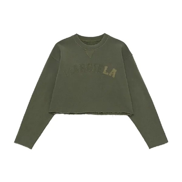 Свитшот Maison Margiela Logo Embroidered Crop, темный хаки