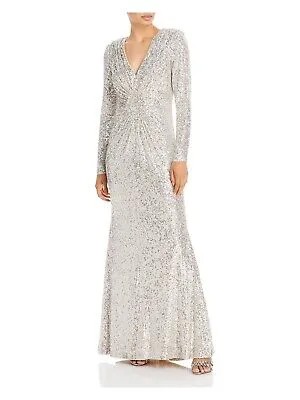 ELIZA J Женское серебристое вечернее платье с v-образным вырезом на спине и длинным рукавом, вечернее платье 6