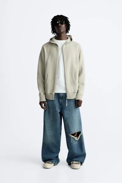 Вязанный кардиган с капюшоном ZARA, серый