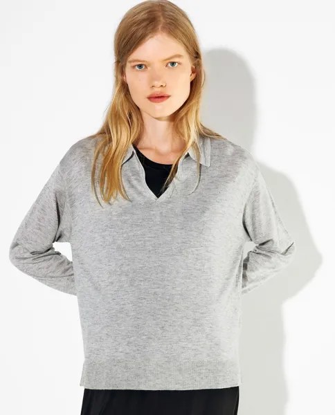 Женский однотонный вязаный свитер с V-образным вырезом Parfois, серый