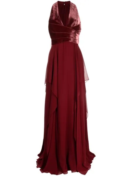 Elie Saab шелковое вечернее платье с V-образным вырезом, красный