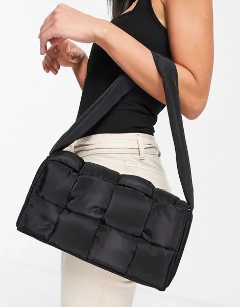 Черная объемная плетеная сумка на плечо из нейлона ASOS DESIGN-Черный