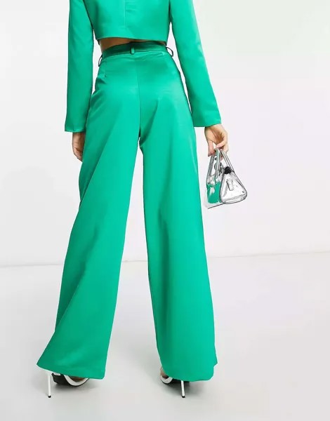 Суперширокие брюки Extro & Vert из атласа изумрудного цвета