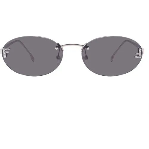 Солнцезащитные очки FENDI, овальные, оправа: металл, складные, для женщин, серебряный/серебряный