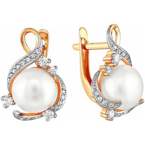 Серьги с жемчугом и фианитами из красного золота 290-1-818Р ПримаЭксклюзив