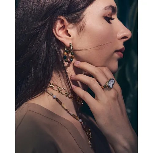 Серьги RIRY Jewelry Серьги трансформеры с яшмой, яшма, размер/диаметр 20 мм, зеленый, хаки