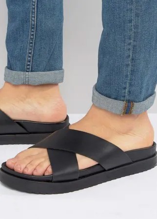 Черные кожаные сандалии с перекрестными ремешками ASOS-Черный